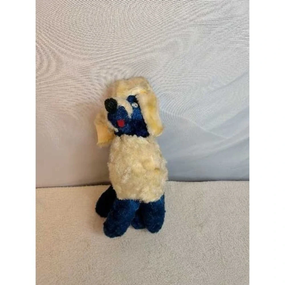 VTG Poodle Plush Stuffed Animal Toy Cream Blue Sparkle Eyes Dog Vintage Plush